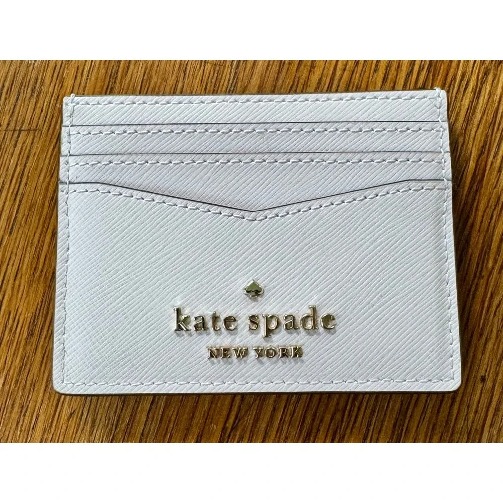 Kate Spade New York Saffiano Leather Card Holder Heart Studs Pink Light Purple - Picture 3 of 10